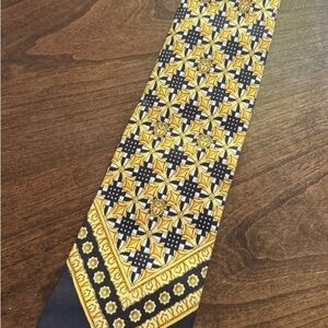 Versace Black and Gold Silk Tie with Geometric Pattern